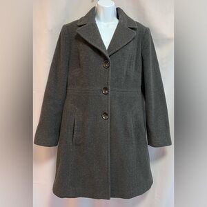 Anne Klein Wool  Long Coat‎ Peacoat Women's Sz Large EUC Dark Gray